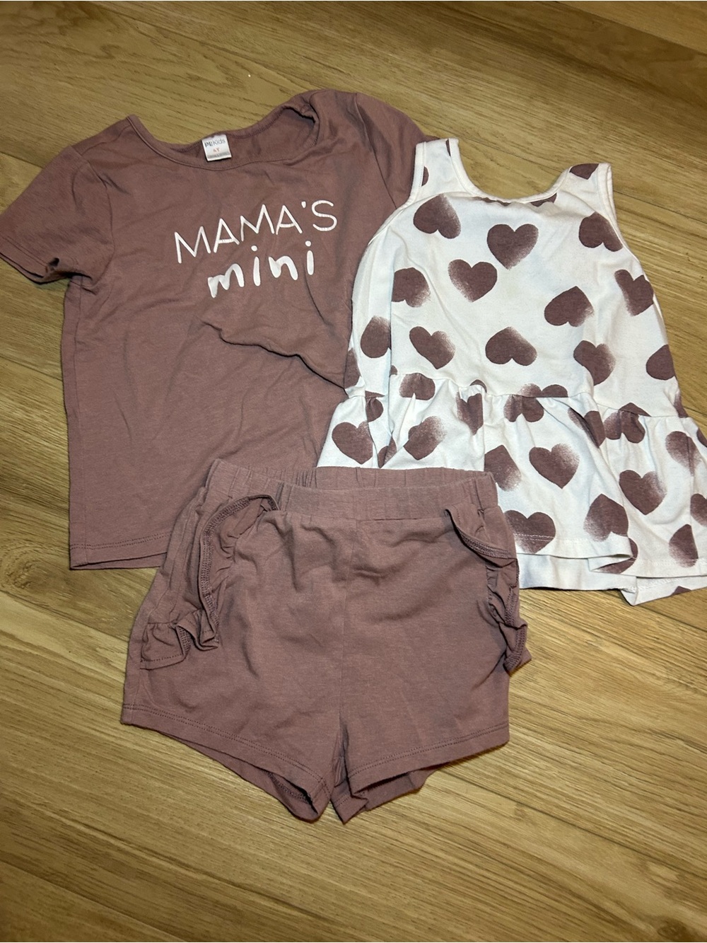 Girls' Two-Piece Heart Print Pajama Set in Dusty Mauve